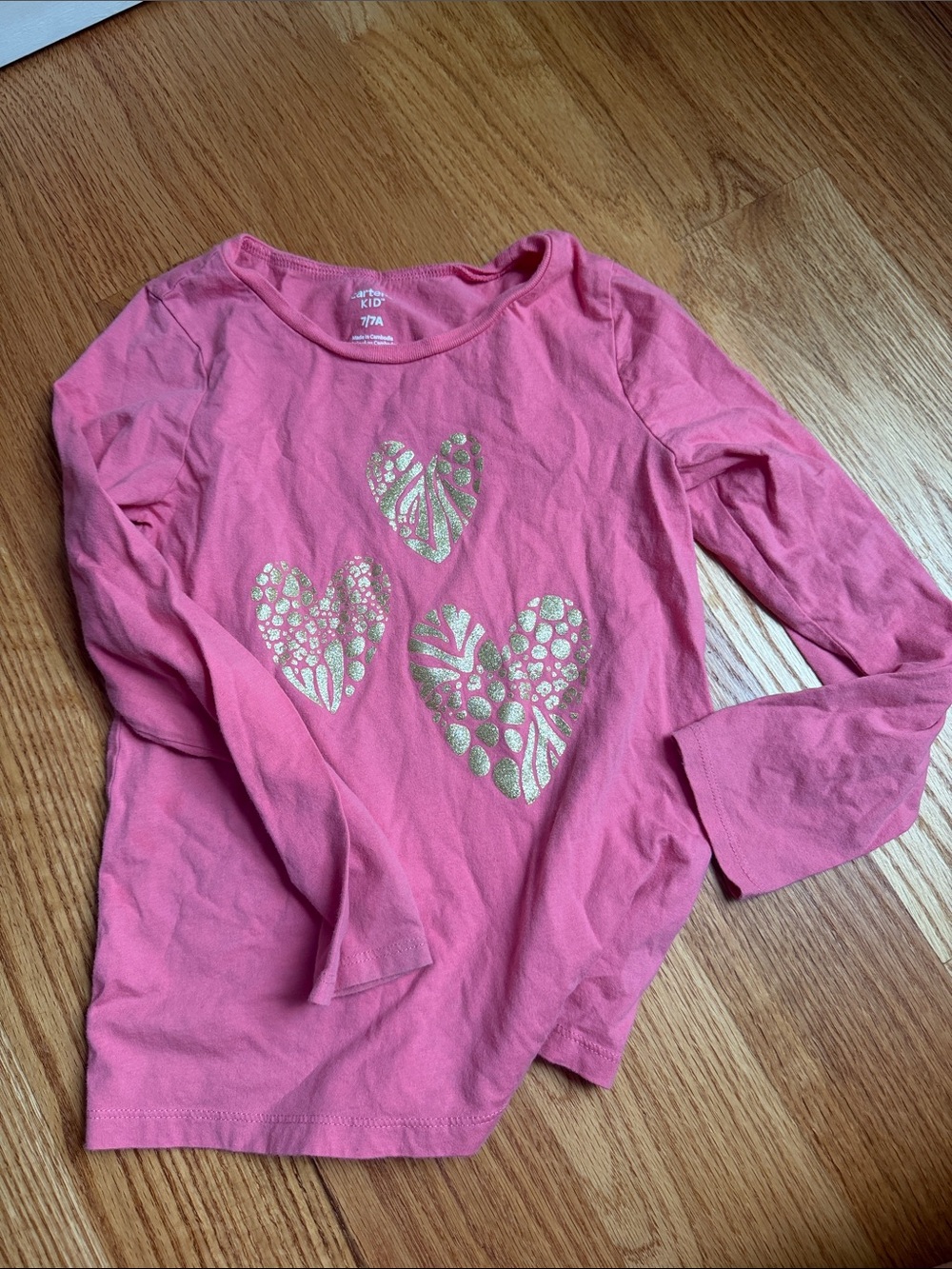 Carter's Pink Long-Sleeve Tee with Gold Heart Graphics